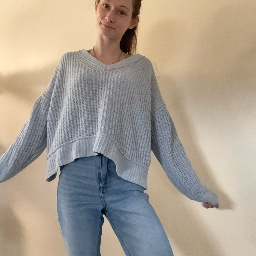 Aeropostale Women's Sky Blue V-Neck Sweater
